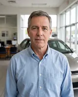 Mark, a fictional buyer standing in a car dealership, facing the camera.